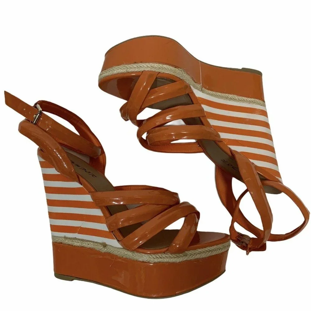 Bumper Orange White Striped Wedge Sandals‎